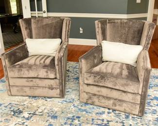 PAIR Sam Moore For Hooker Furniture Highback Velvet Upholstered Swivel Chairs