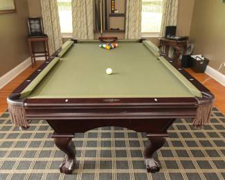 Brunswick 8' "Bradford II" Traditional Cherry Billiards Pool Table With Leather And Fringe Pockets And Ball & Claw Feet Includes Cue Rack And Cues