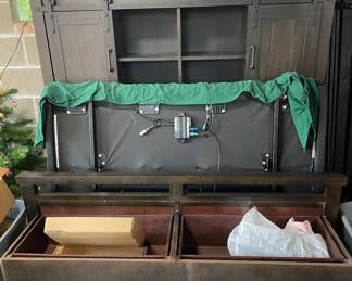 Used twice, Bob's Furniture, Adjustable Frame Bed, Headboard, Footboard Storage & Mattress. Queen Size