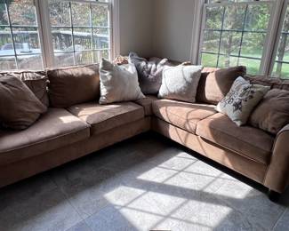 Haverty's brown suede L-shaped sofa