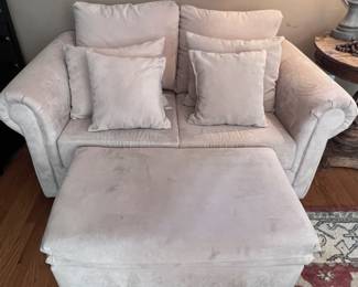Oversized cream suede loveseat and ottoman