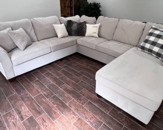 Livingston Furniture cream suede sofa with chaise