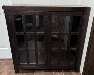 Pier 1 dark wood bookshelves with glass doors