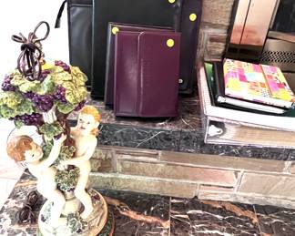 Plaster art lamp (wiring to be completed). Portfolios, photo album unused, diaries unused.