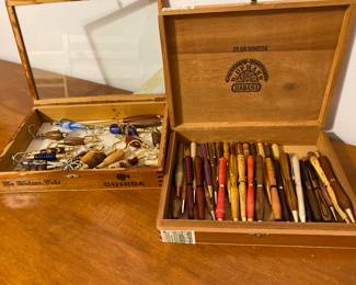 Handcarved pens, keychains and letter openers. Gift boxes not shown.  