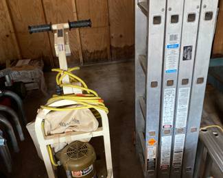 Floor sander purchased from Home Depot. Expandable ladder. Also a  longer ladder with extension and two-step ladder. 