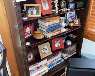 Vtg. Shelf with assorted books and decor 