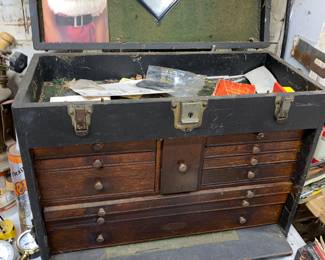 Antique wooden tool chest 