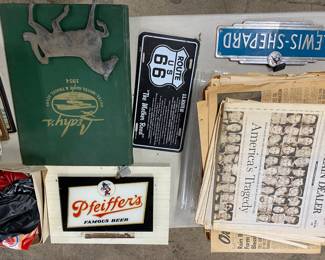 Vtg. Signs/travel map book - aluminum horse