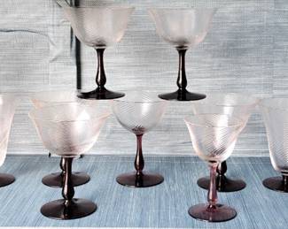 PRETTY PURPLE GLASS BOTTOM STEMWARE WINE GLASSES