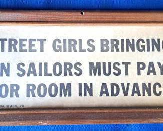 ORIGINAL SIGN 1942 VIRGINIA BEACH STREET GIRLS & SAILORS SIGN