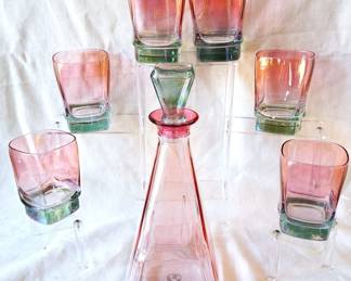 PINK & GREEN PRETTY DECANTER & GLASSES