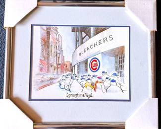 RARE CHICAGO CUBS SIGNED FRAMED PRINT CHICAGO TRIBUNE JEFF MACNELLY ART FRAMED