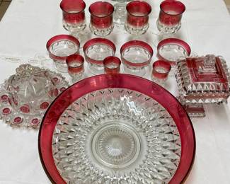 1960’s Tiffin Ruby Kings crown flashed glass compote