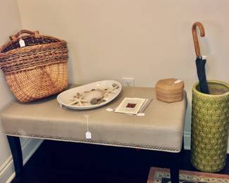 Mid- Century looking stool with various friends hanging out together