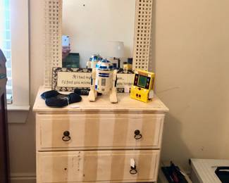 Small painted chest and mirror