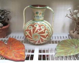 Elephant Ear Casting, Double Handle Majolica Vase