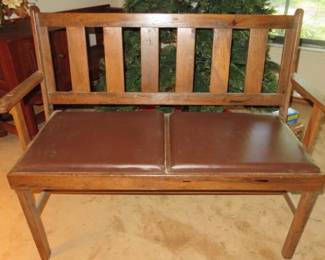 Handcrafted Mission Style Wood/Leather Seat Bench
