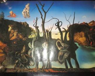 1987 Salvador Dali Cygnes Réfléchis En Eléphants Poster