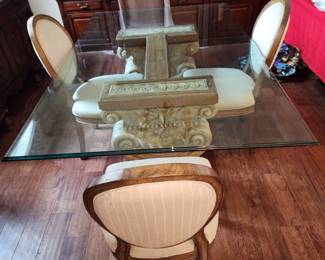 Dining Table with 4 Chairs - Glass Top - Love this beautiful base.