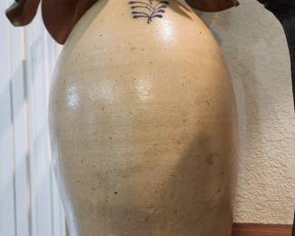 4 Gallon Antique Salt Glaze Stoneware Jug Blue Decorated  - 1800's