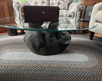 Unique black bear/glass coffee table
