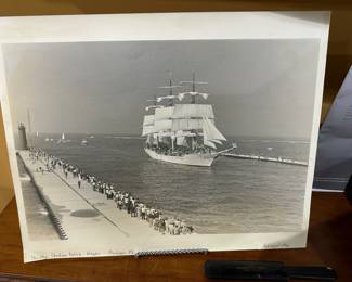 Vtg. Photo of the Christian Radich, a full-rigged ship from Norway, built by Framnæs Mech. Yard in 1937. This photo was taken in Muskegon, MI