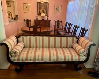 DUNCAN PHYFE Silk Upholstered Mahogany Sofa