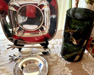 STERLING Silver Tray Dish + Asian Lacquer container.