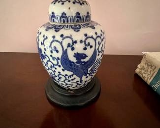 Chinese Blue & White Phoenix  Ginger Jar lamp (small) conversion.  