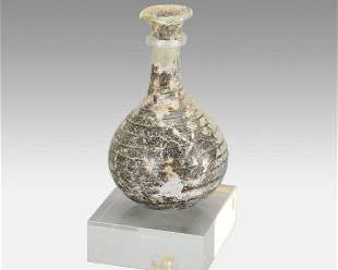 Ancient Roman Glass Bottle Threaded Ampulla Ball Flask

