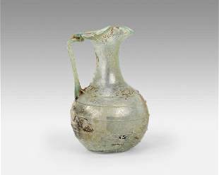 Ancient Roman Glass Juglet Threaded w/Spout and Handle
