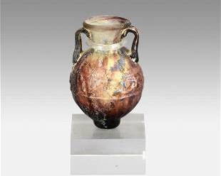 Ancient Roman Glass Bottle Molded Amphoriskos w/Handles
