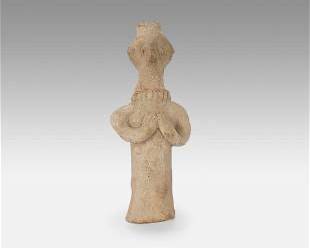 Ancient Syro-Hittite Terracotta Pottery Figure of a Goddess Small Fertility Statue #4
