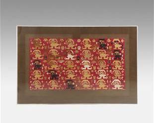 Large Antique 12thC Pre-Columbian Chancay Embroidered Textile Fragment
