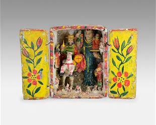 Vintage Early 20thC Peruvian Painted Wood Creche Retablo #2
