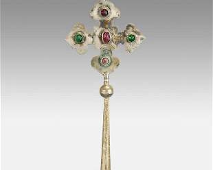Antique 18thC Armenian Silver and Stones Processional Cross
