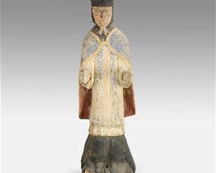 Antique 18thC Carved Wood Lithuanian Icon Saint Statue Chapel Art
