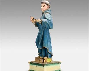 Antique 19thC Carved Wood South American Icon Saint Statue
