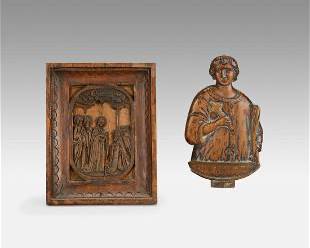 Antique 19thC Armenian Miniature Carved Wood Icon Presentation of the Virgin
