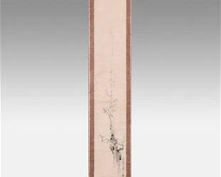 Antique 18th-19thC Japanese Kano School Hand Painted Kakejiku Scroll Cherry Bough
