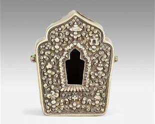 Antique 18thC Silver and Copper Portable Deity Shrine Gau Box Tibet
