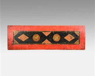 Antique 15thC Tibetan Painted Wood Manuscript Book Cover
