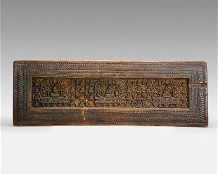 Antique 15thC Tibetan Carved Wood Panel Book Manuscript Cover
