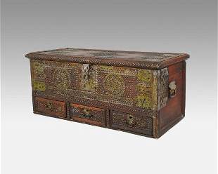 Antique 19thC Kuwaiti Brass Stud Hardwood Blanket Chest w/Drawers
