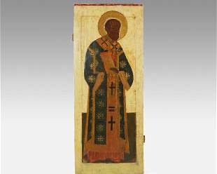 Antique 17thC Russian Painted Wood Icon John Chrysostom Very Large
