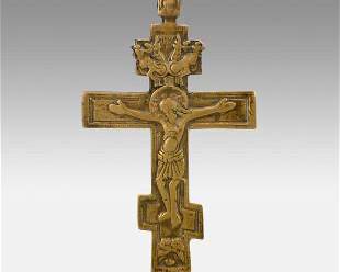 Antique 18thC Russian Orthodox Solid Brass Crucifix Cross Metal Icon
