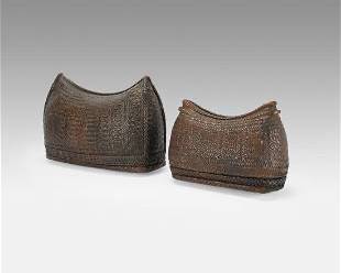 Two Vintage 1950s Philippine Tribal Bontoc Kupit Basket Weave Tobacco Containers
