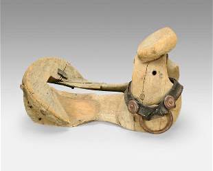 Antique 19thC Tibetan Carved Wood Horse Saddle
