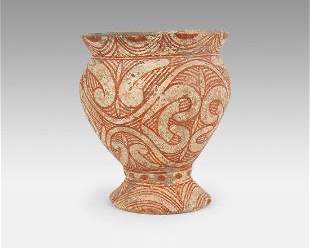 Ancient Thai Ban Chiang Bichrome Pottery Pedestal Urn Vase
